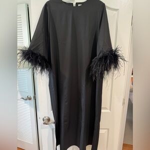 Chic Black Gown with Feather Accents